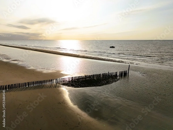 Fototapeta Breakwater on the North Sea photographed with a drone