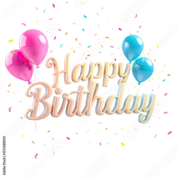 Fototapeta happy birthday card with balloons with transparent background PNG and JPEG image	