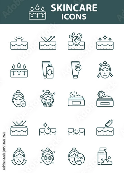 Obraz Set of skincare icons, epidermis, healthcare