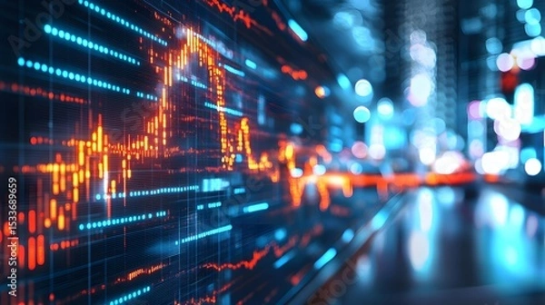Fototapeta Time-lapse style visual of stock data fluctuating over 24 hours