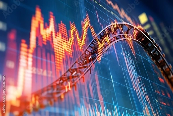 Obraz Surreal image of rollercoaster overlaid with stock prices