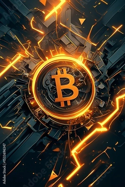 Obraz Bitcoin sign on cracked wall. Cryptocurrency concept. 