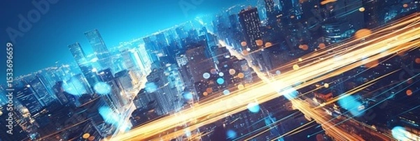 Obraz Night city traffic light trails. Concept of fast speed and motion.