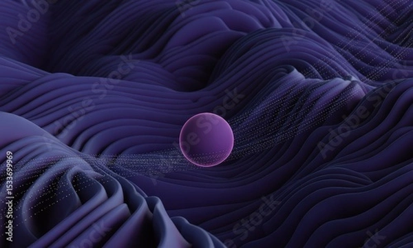 Fototapeta Purple Sphere on Wavy Surface Abstract Background