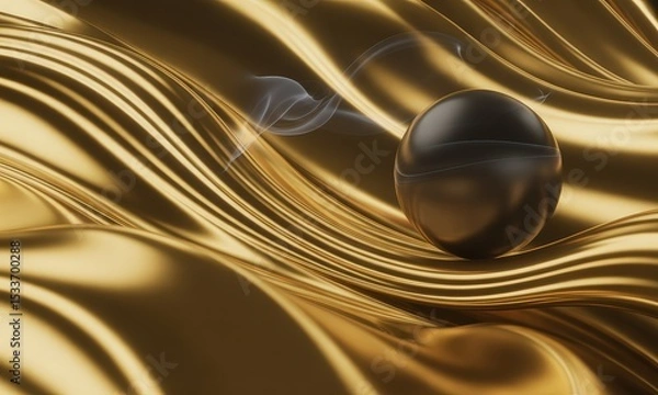 Fototapeta Sphere and Golden Fabric with Smoke