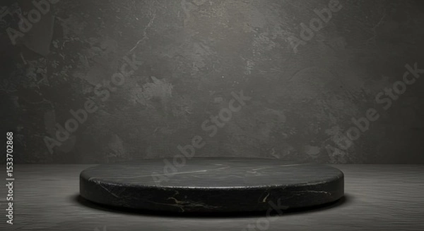 Obraz A dark marble podium against a dark gray textured background for product presentation and display use