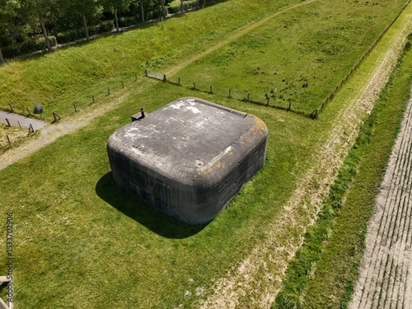 Fototapeta Bunker from the Second World War in Holland - aerial photo