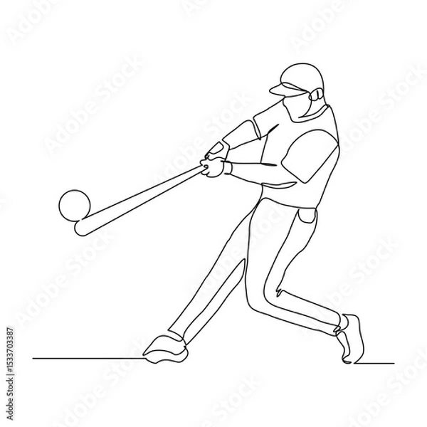 Fototapeta Continuous line drawing of male baseball professional player athlete holding baseball stick and wearing helmet and uniform. Vector illustration single line sketch editable stroke