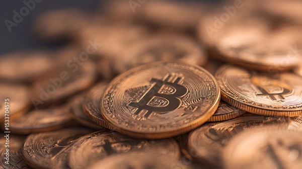 Fototapeta 3D Rendering of big pile of count less golden bitcoins stacking on each other. For crypto currency background. Wealth and rich concept 10484118 1