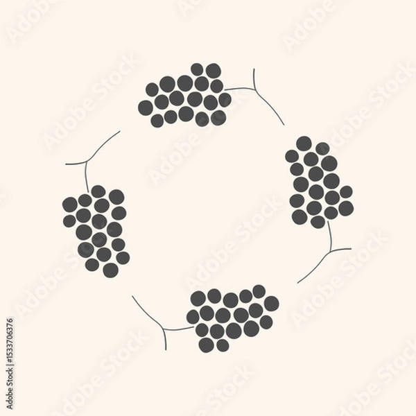 Obraz Vector icon logo with sketch Grapes. Hand drawn frame border with bunch Grapevine berries in silhouette. Design template for food, dry raisins, dessert, harvest fruit. For card, print, wrapping
