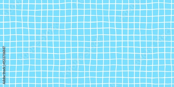 Obraz Check seamless pattern grid hand-drawn lines creating a playful background with blue square and wavy doodle textured stripes, perfect for cute designs and modern decor in vector crayon illustration.