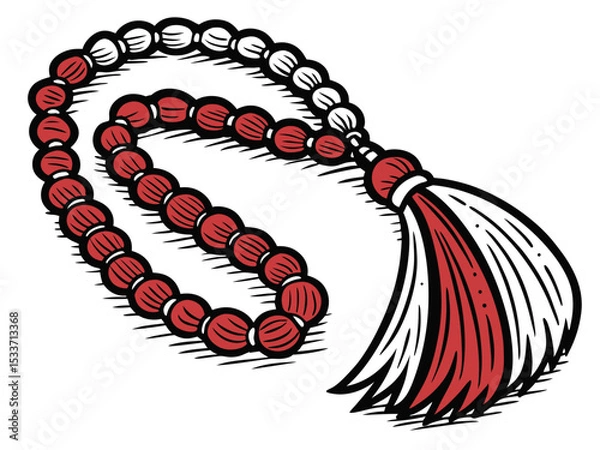 Fototapeta Stylized rudraksha mala necklace with tassel on a white background
