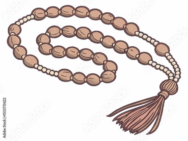 Fototapeta Hand-drawn rudraksha mala necklace with tassel on a white background