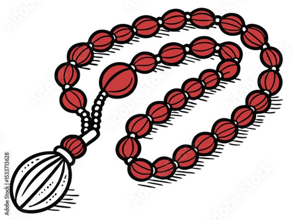 Fototapeta Stylized rudraksha mala necklace with tassel on a white background