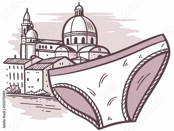 Fototapeta Illustrated hip briefs with a cityscape background on a white background
