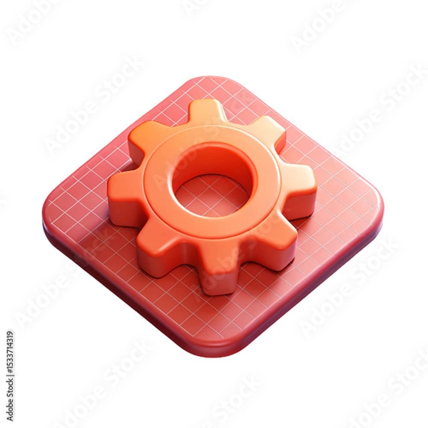 Fototapeta 3D settings gear icon, soft coral red color