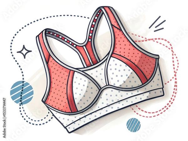 Fototapeta Stylized racerback bra with polka dots and colorful design on a white background