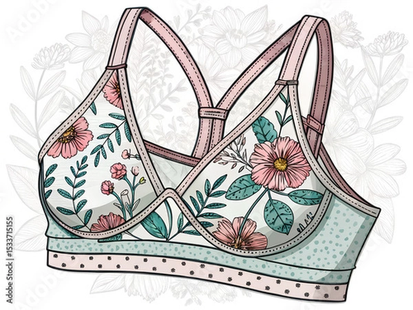 Fototapeta Floral print racerback bra with colorful design on a white background