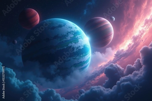 Obraz Epic Cosmic Scene Planets Nebula and Celestial Clouds