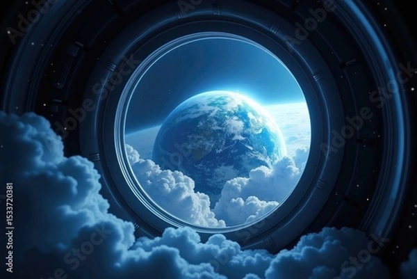 Obraz View Earth Through a Spacecraft Portal