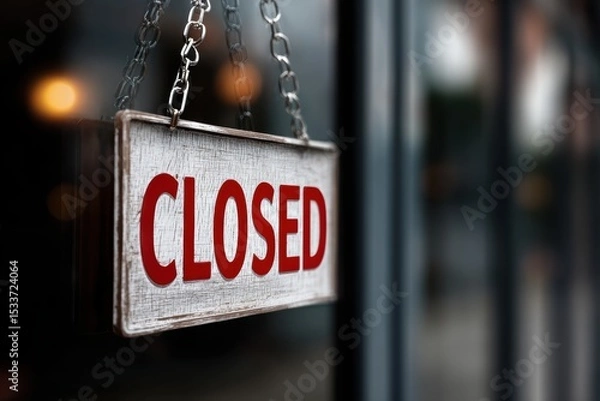 Fototapeta A rustic closed sign hanging on a glass door, symbolizing business hours and customer restrictions.