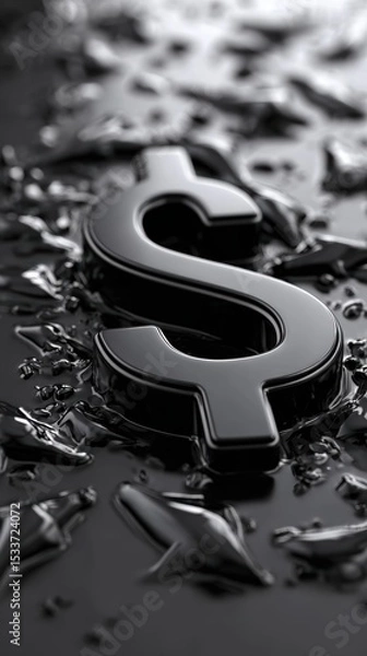 Fototapeta A sleek black dollar sign symbol with a glossy finish, reflecting light against a dark surface for a modern look.