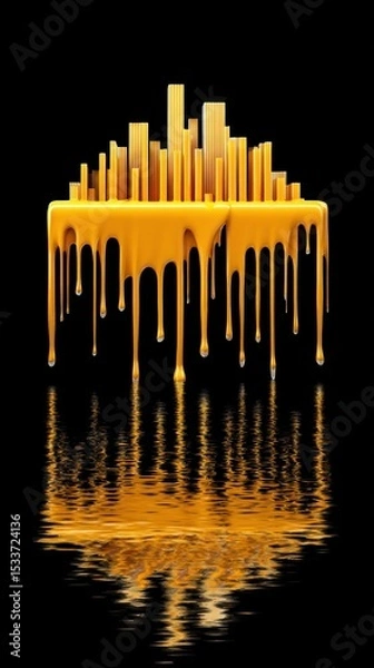 Fototapeta A vibrant graphic design featuring yellow dripping paint against a black background, creating a modern artistic effect.
