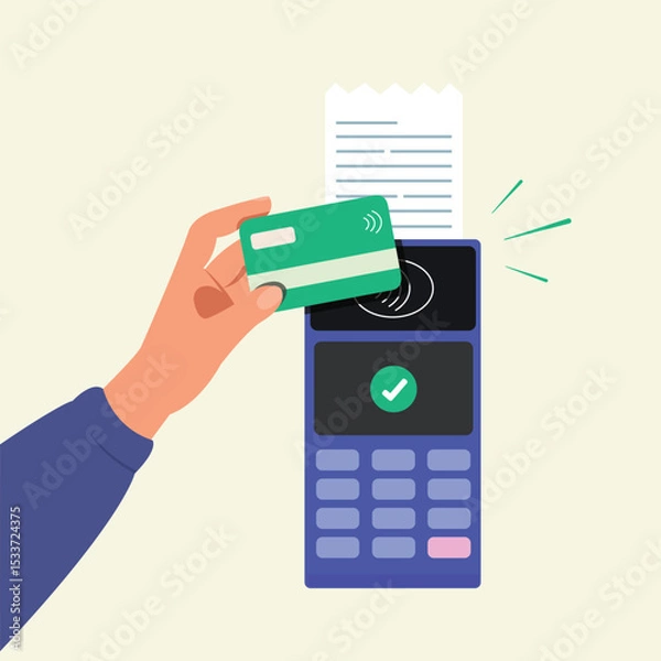 Obraz Hand holding credit card for payment bank application. Wireless, contactless or cashless payments. 