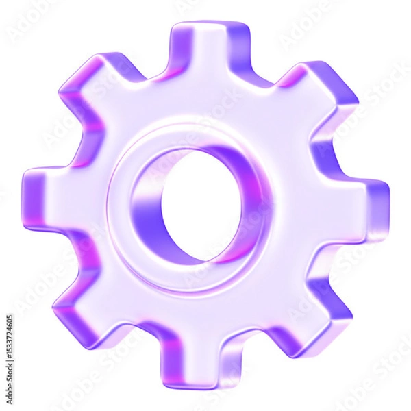 Obraz Minimal glassmorphism gear icon representing settings or configuration in modern digital interfaces, purple glass gear cog setting options mechanism, 3d rendering