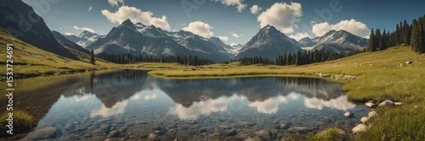Obraz Majestic Mountain Lake Reflection Serene Landscape Panorama