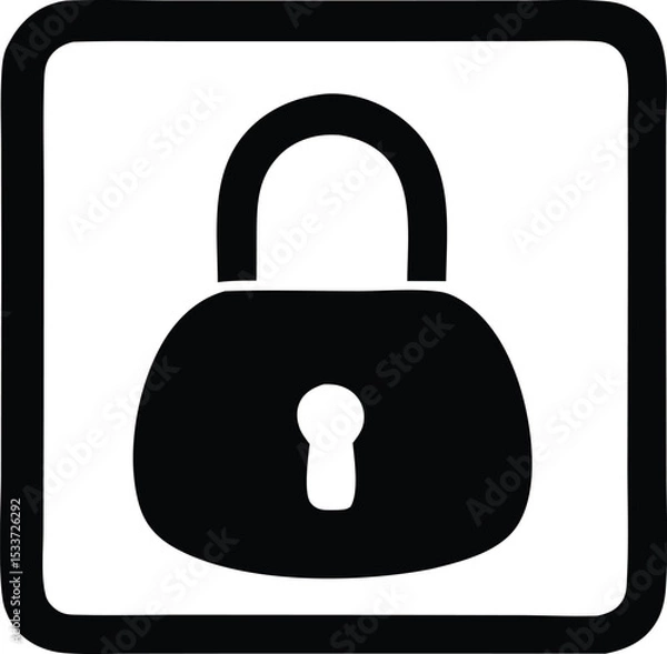 Obraz Black padlock icon inside a bold square frame security symbol for digital protection