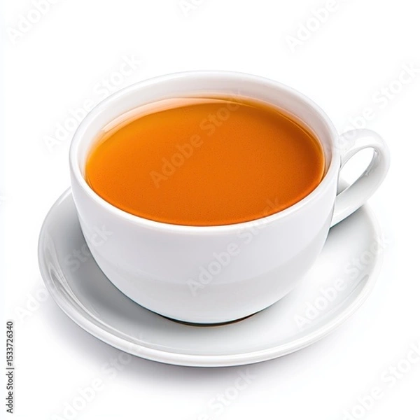 Fototapeta Close up of a White Teacup with Brown Tea on White Background