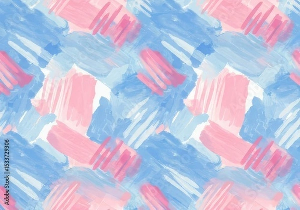Obraz Seamless pattern of pink and blue watercolor brush strokes on a white background for a textile design