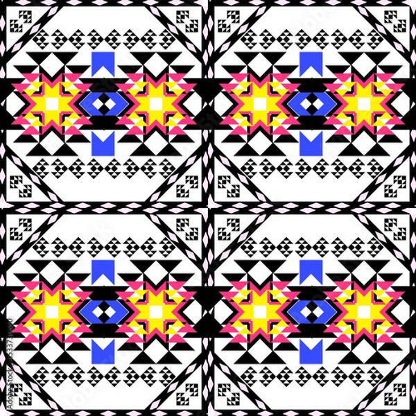 Fototapeta geometric ethnic pattern yellow,Black. Native American tribal fabric, design vector for woven textile printing,carpet,cards, motifs, picture books,boho indian ornament seamless Southwest Aztec pattern
