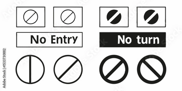 Obraz Illustration of prohibition signs including no entry and no turn signs with different representations