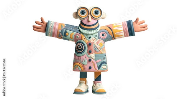 Fototapeta Colorful 3D cartoon character with open arms
