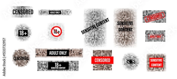 Fototapeta Censorship mosaic sign, censored bar and nudity pixel blur.Black censor pixel bar concept.	