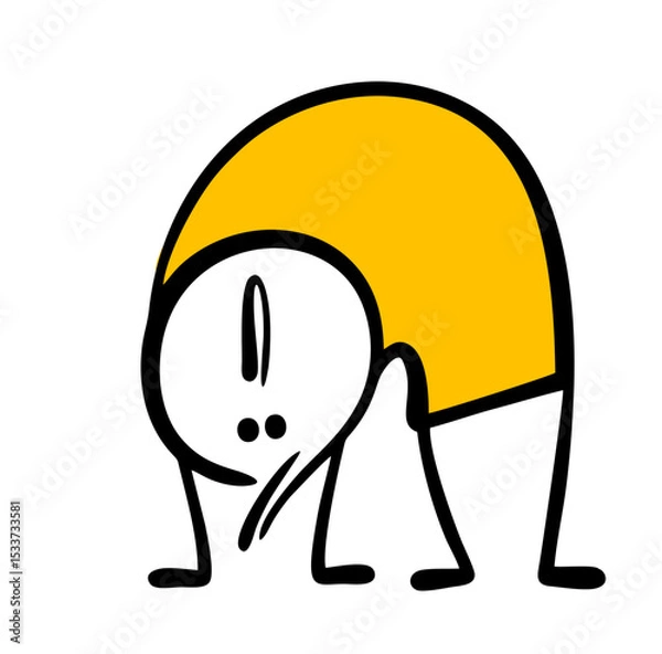 Obraz Doodle flexible stickman does an exercise, bends over and gets into a bridge pose. Vector illustration of yoga class. A funny character demonstrates the capabilities of a cartoon body.