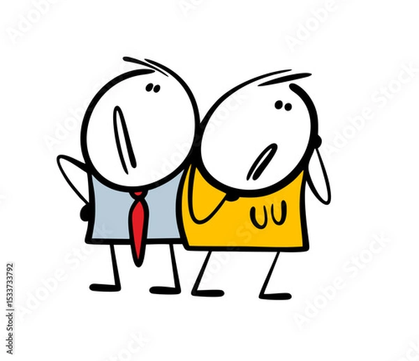 Obraz Unsuccessful relationship between wife, husband. Man and  woman stand together, facing away from each other, thinking and sad. Vector illustration of  unhappy family, needs the help of psychologist.