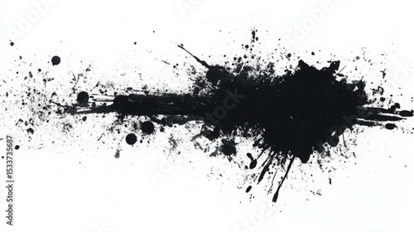 Fototapeta Abstract black ink splatters on a white background.  A bold, expressive artwork with dynamic energy.