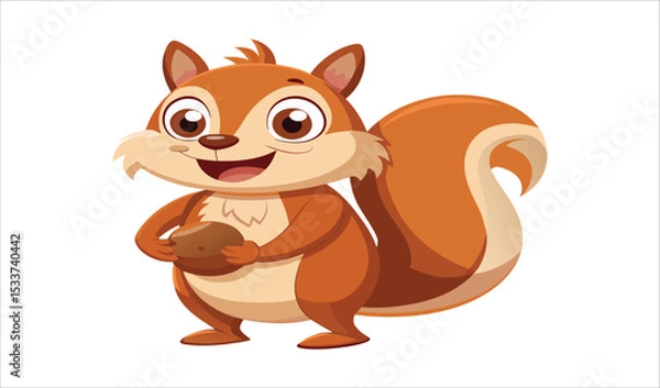 Fototapeta Adorable cartoon squirrel holding an acorn