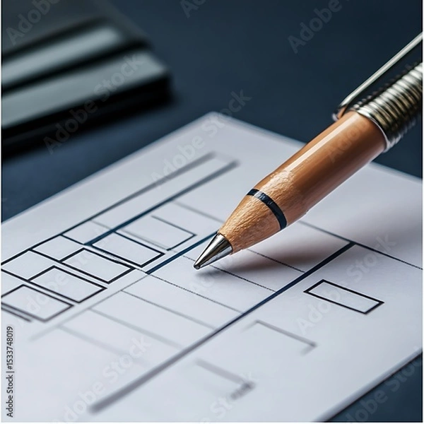 Fototapeta Close-up of Pen Filling Out a Check: Payment Processing and Financial Transaction