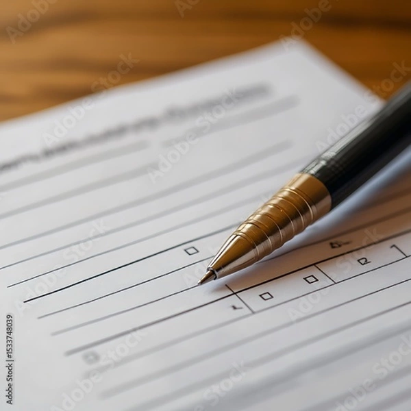 Fototapeta Pen on Application Form:  A Close-Up of Detail & Precision