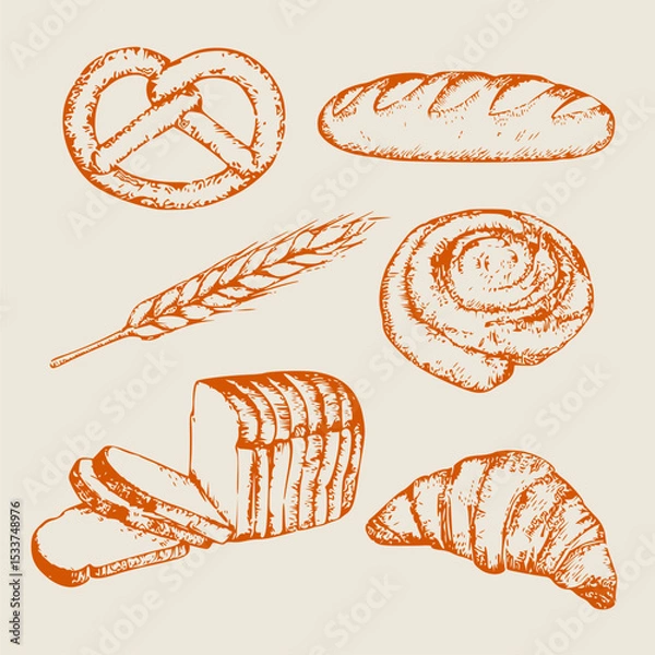 Obraz Bakery pattern set,seamless pattern  ,design of bakery-related items like bread, pastries, or baking tools 