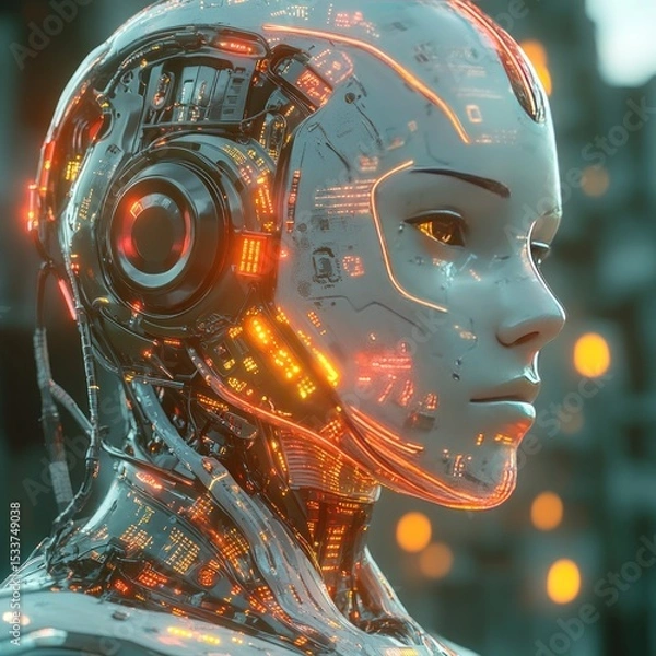 Obraz Cybernetic Female Portrait, Glimpse into Futuristic AI