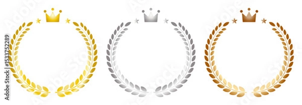 Fototapeta 金銀銅の月桂樹と王冠のシンプルなランキングアイコン