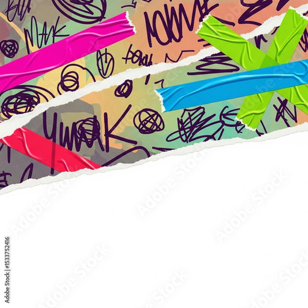 Obraz Colorful Graffiti Collage with Torn Paper Layers