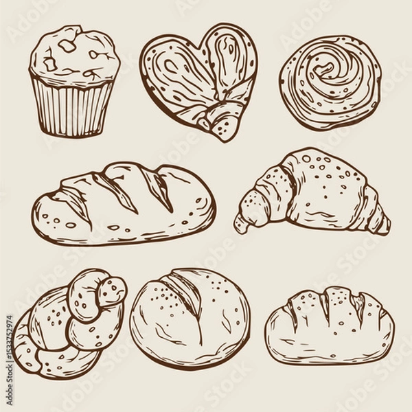 Obraz Bakery pattern set,seamless pattern  ,design of bakery-related items like bread, pastries, or baking tools 