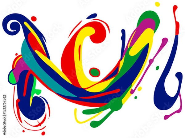 Obraz Isolated abstract colorful swirls and flowing curves, dynamic movement like a symphony of rainbow colors. Paint-like strokes on black background, energetic artistic composition.
