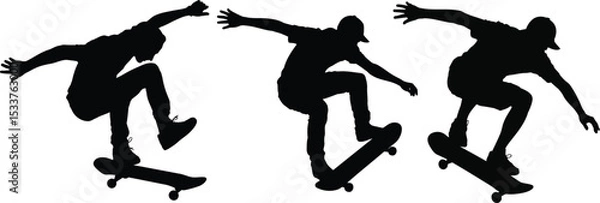 Obraz Skateboarder Trick Action Sequence Silhouette Design, Transparent Background.